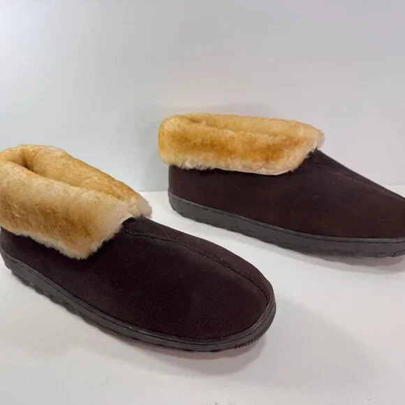 Great Northwestern Men's Brown Suede Leather Shearling Slip On Slippers sz 11 - Picture 4 of 11